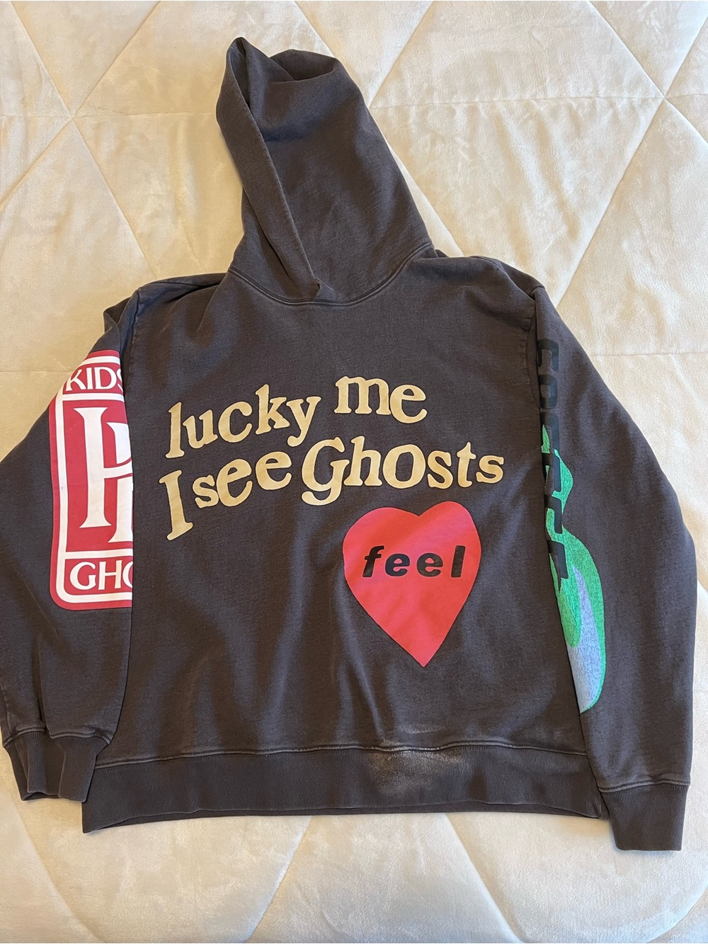 Lucky Me I See Ghosts 'feel' Graphic Hoodie - Black with Red Heart